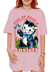 Full of Rage & Anxiety Kitty Graphic Tee Funny Vintage Cat Shirt
