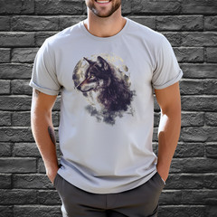 Wolf Shirt Graphic Nature Moon Gray Cotton Softstyle Retro
