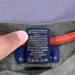 Polo Ralph Lauren Shirt Men MD Green Thermal Waffle Knit Long Sleeve Orange Pony