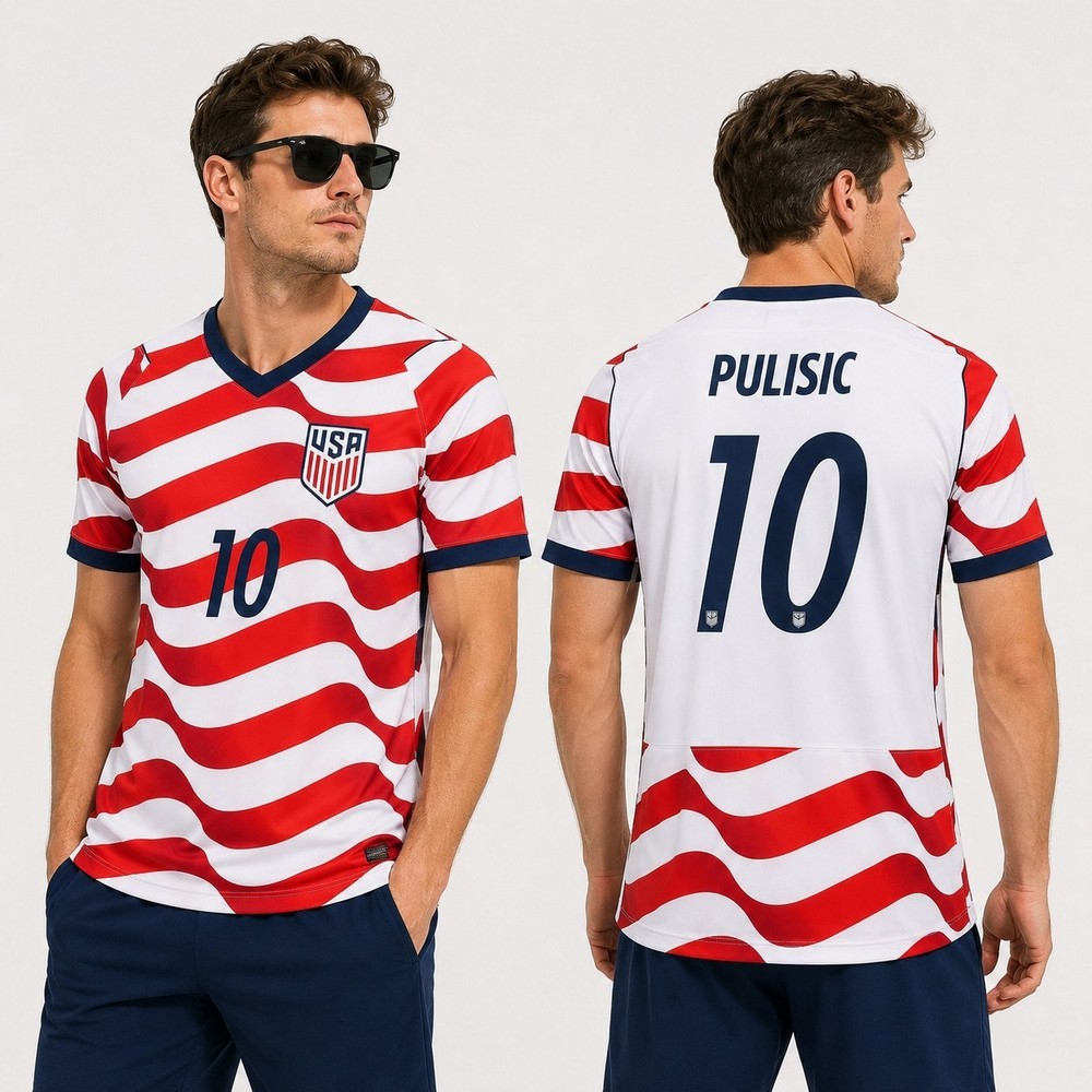 Custom Name USA Soccer Jersey Red White Stripe V-Neck Shirt For Fans