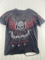 Affliction Sin City American Custom Skull Graphic T-Shirt Medium Black Red