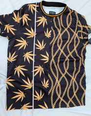 NWT Black Gold Chain Pot Weed Leaf T-Shirt & Drawstring Shorts Set Men’s Large