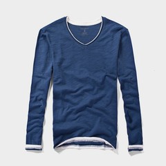 Hot Mens Long-Sleeved T-Shirts New Cotton V-Neck Solid Color Casual Slim Tops