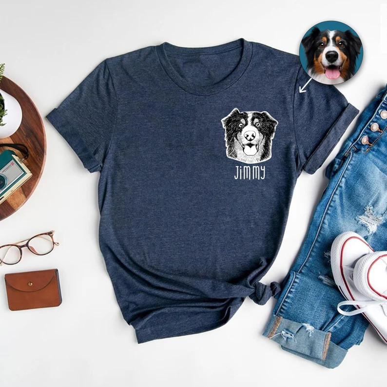 Custom Pet Portrait Comfort Tee Hand Drawn Dog Lover Gift