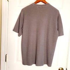 Vintage 90s Claiborne Mens Grey Verticle Lines Ribbed Crew Neck T-Shirt Men’s M