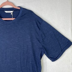 COOFANDY Mens XL Blue Slub Knit Crew Neck Short Sleeve T-Shirt Curved Hem Casual