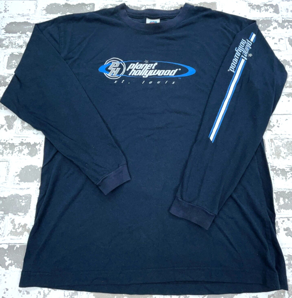 Vintage Planet Hollywood Shirt Men XL Blue Tee Long Sleeve Tattoo 90s Mall Punk