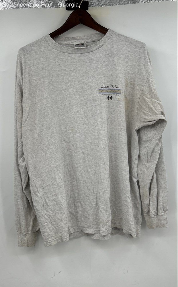 Tultex Vintage Lake Tahoe Long Sleeve Tee Shirt Men’s XL Gray FLAW