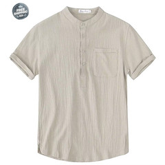 Men’s Cotton Linen Short Sleeve Casual Shirt Breathable Summer T-shirt Tee Gift