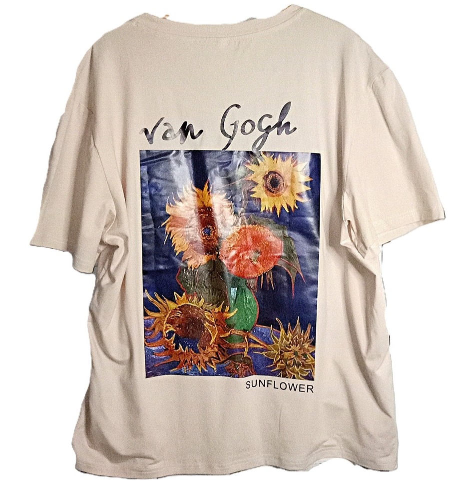 Vincent Van Gogh Unisex Beige T-Shirt Sz XL Variation “Sunflowers” Gloss Print