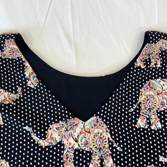 Womens Short Sleeve Shirt Elephant and Polka Dot Patterns Black Colorful Design