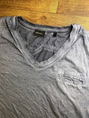 Diesel Grey V-Neck T-Shirt Mens Large Faded Washed Cotton Minimal Designer Casua