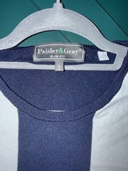 Paisley & Gray Slim Fit Knit Striped T-Shirt Navy White Beige Green L