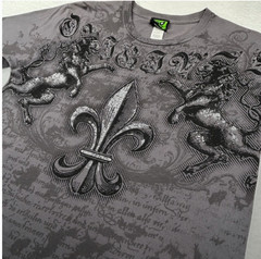 FSD (Four Seasons Design) VINTAGE Y2K Fleur di lis Lion T-shirt Gray Medium