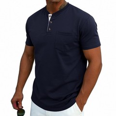 Men’s Henley Short Sleeve T-Shirt Casual Cotton Blend Button Up Summer Tee Top