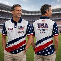 American Soccer Golf Shirt Men USA Patriotic Flag Soccer Fan July 4th Tee(S-5XL)