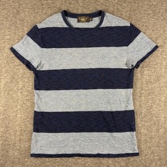 RRL Ralph Lauren Shirt Mens Medium Blue Striped Short Sleeve Crewneck Cotton Tee