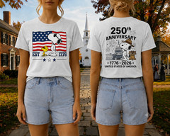 Snoopy 250th Anniversary T Shirt Front Back 1776 2026 America 4th Of July Tee