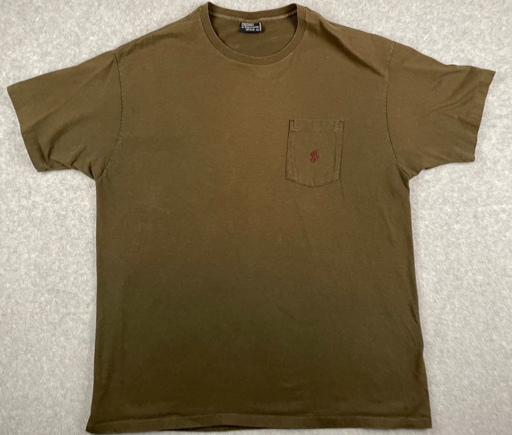 Vintage Polo Ralph Lauren Pocket T Shirt USA Made Brown Pony Large
