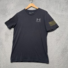 Under Armour T Shirt Mens Medium Black Loose Freedom American Flag Military