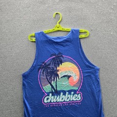 Chubbies Men Tank Top MEDIUM Blue Graphic Wave Palm The Giant NWT