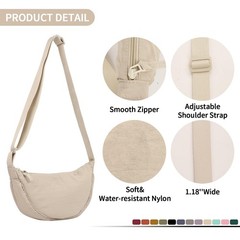 Nylon Crescent Crossbody Bag for Purses Trendy Men,Small Travel Sling Bag Hob…