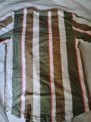 Original Use Green Brown White Striped Short Sleeve Curved Hem T-Shirt, Childs S