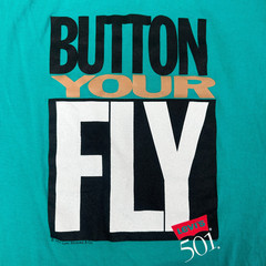 Vintage Levis 501 “Button Your Fly” Tee 90s Single Stitch T Shirt Teal Med Vtg