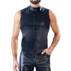 Party Male Tops Sexy Shiny Sleeveless Spandex Tops Vintage Costume Zip