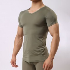 Men’s T-Shirt Gym Tops Slim Fitness Basic T-shirt Bodybuilding Tight V-Neck Tee