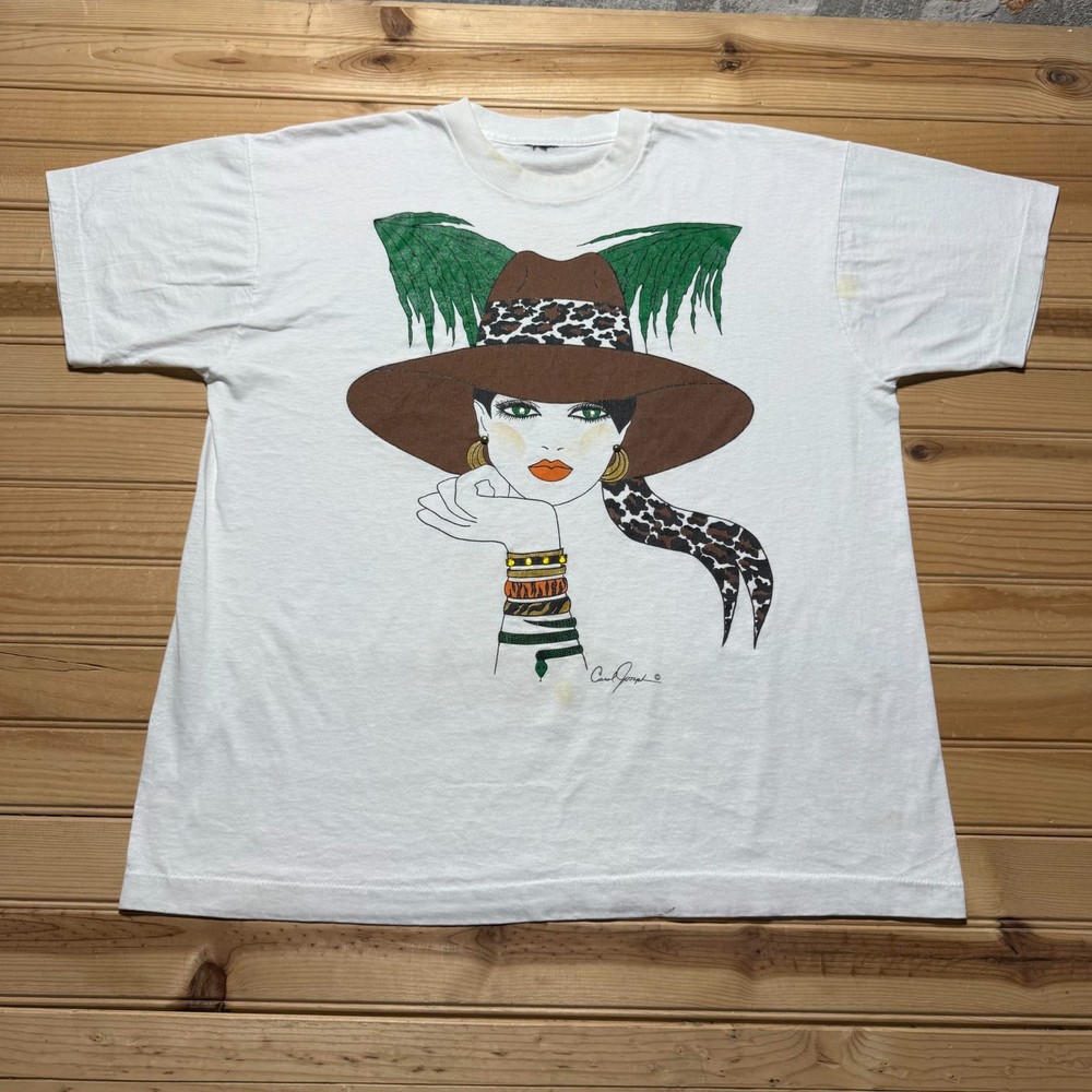 Vintage 90s Lady Glamour Art Deco Fashion Illustration Graphic T-Shirt – Large