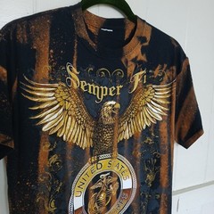 Semper Fi T-Shirt Always Faithful Veteran USA Marine Men’s Small Bleach Dyed SS