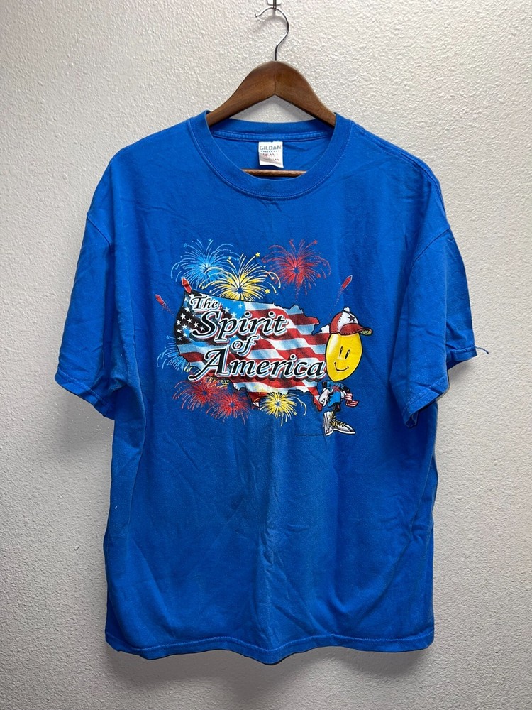 Vintage Walmart Shirt The Spirit Of America Smiley Graphic Blue Tee Gildan XL