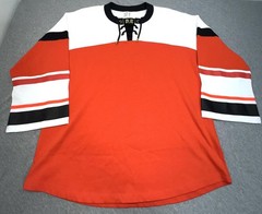 P.E Shirt Mens Small Orange White Hockey Jersey Lace Up Long Sleeve Top