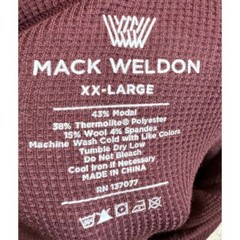 Mack Weldon Long Sleeve Thermal Waffle Knit Shirt Mens 2XL Wool Blend Burgundy