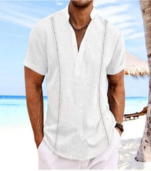 2024 New men’s Henry Collar solid color vintage cotton hemp webbing top Fashion