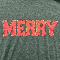 “Merry” Green Long Sleeve Cotton Blend Christmas T-Shirt Adult S