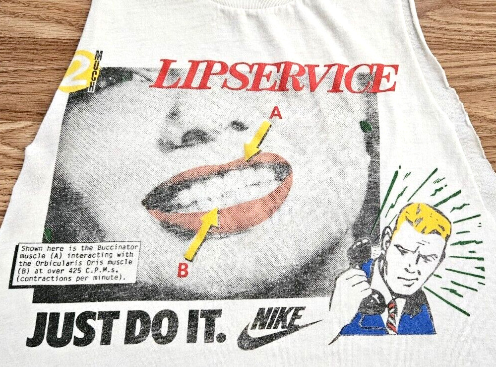 Rare Vintage Nike Roy Lichtenstein 2 Much Lip Service Pop Art T-Shirt M Cut Off