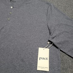 Pact Shirt Mens Large Gray Organic Cotton Softspun Long Sleeve Henley Casual