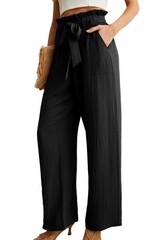 Women’s Wide Leg Pants with Pockets High Waist Adjustable Knot Loose Casual T…