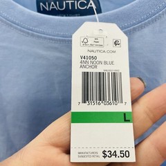 Nautica Mens Large Classic-Fit Solid Crew Neck Pocket T-Shirt in Blue FLAW 1333