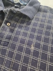 Vtg Polo Ralph Lauren Windowpane Plaid Polo Shirt Mens M Blue Graph Grid Cotton