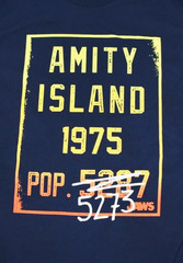 JAWS Mens Amity Island 1975 Population 5273 Shark Terror Movie Shirt New S, M