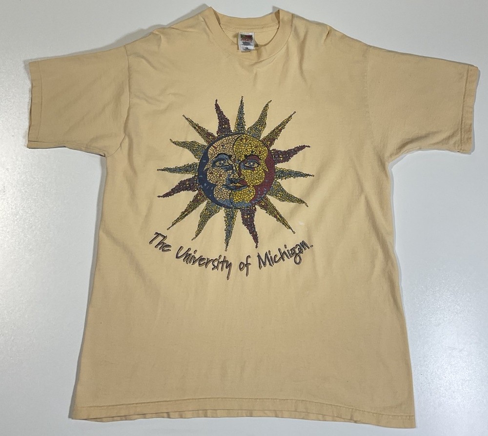 Vintage University Of Michigan Mosaic Sun T Shirt Sz XL Art Hippie Ann Arbor 90s