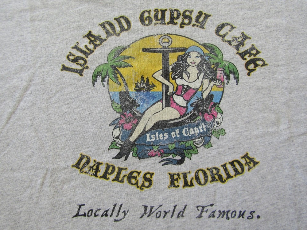 Island Gypsy Cafe Naples Florida T Shirt Sexy Bikini Girl Gray Small League