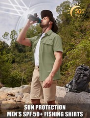 Mens Fishing Shirt Cool Hiking Button Up Quick Dry Short Sleeve UPF50+ Sun Shirt