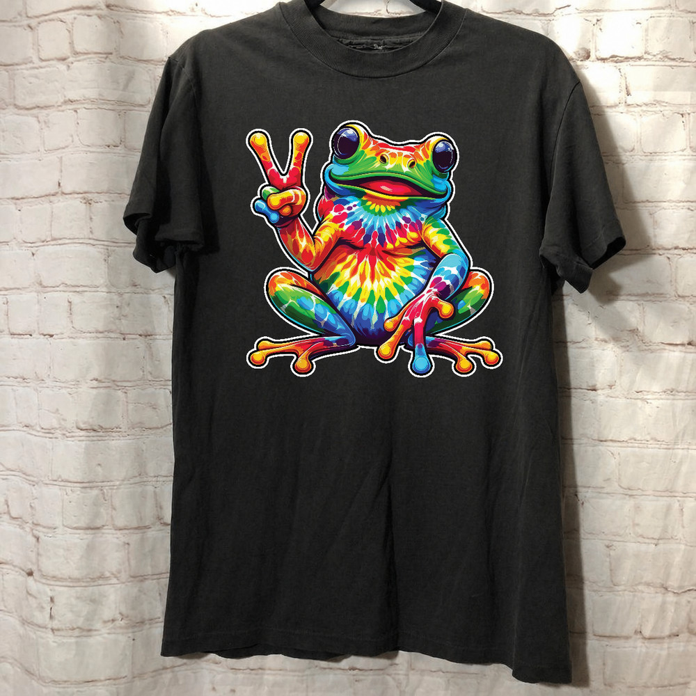Colorful Tie-Dye Frog Peace Sign T-Shirt – Bohemian Style Graphic Tee