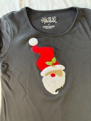 Women’s M Black T-shirt Santa Claus with Jingle Bells Embroidered by Nouveaux