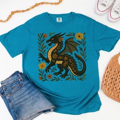 Folk Art Dragon Comfort Tee Mythical Creature Shirt Men Women