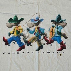 Calgary Canada Shirt Men XL White Fruit of the Loom Heavy Cotton Cartoon Cowboys